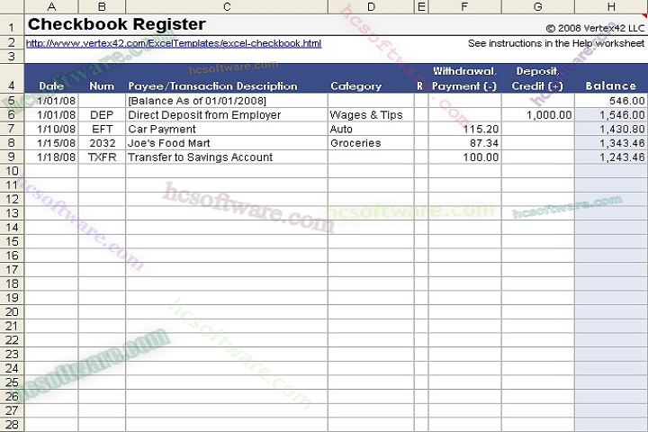 تحميل Checkbook For Excel Free Download